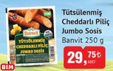 BANVİT TÜTSÜLENMİŞ CHEDDARLI PİLİÇ JUMBO SOSİS